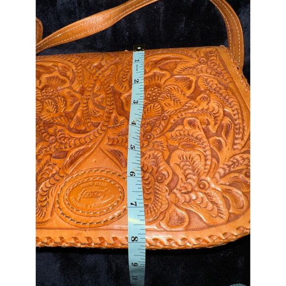 VINTAGE ROOMY SERGIO'S COLLECTION HAND TOOLED LEATHER ESPERANZA SADDLEBAG PURSE - Picture 7 of 13